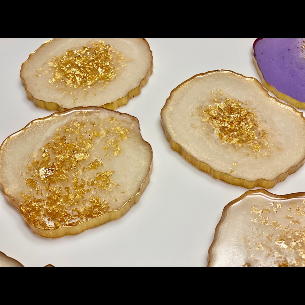 Resin coaster set with matching tray